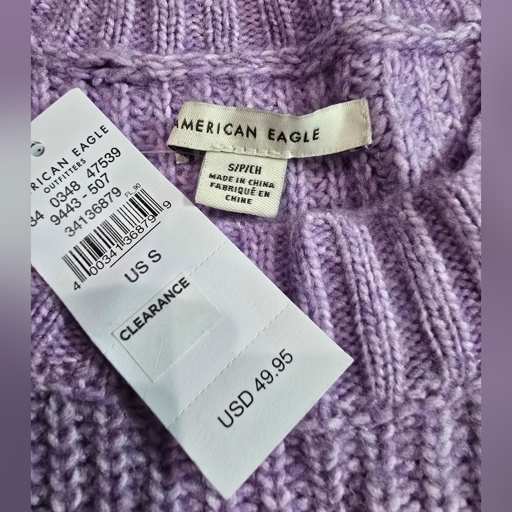 American Eagle Purple Striped Chunky Knit Sweater Oversized S NWT - Picture 2 of 5